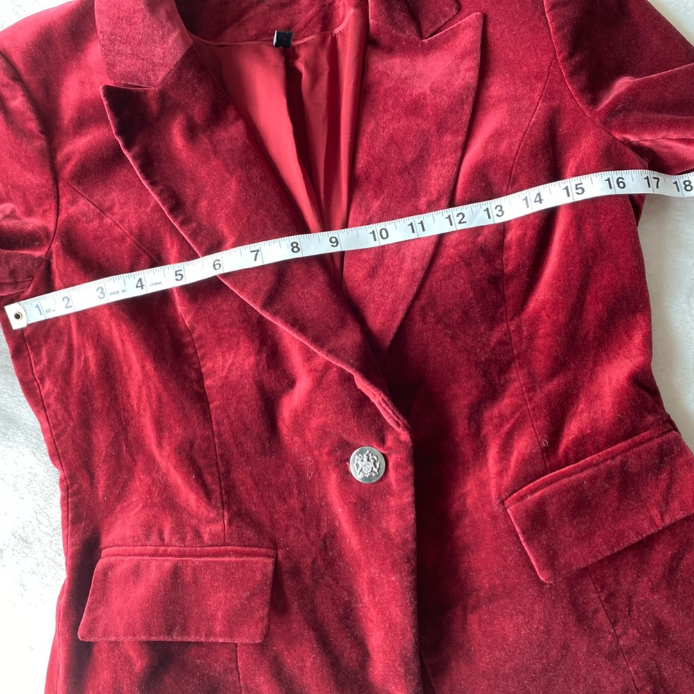 WHBM Burgundy Velvet Blazer Single Button Notch Lapel Fitted Velvet Jacket 4P - Picture 13 of 15